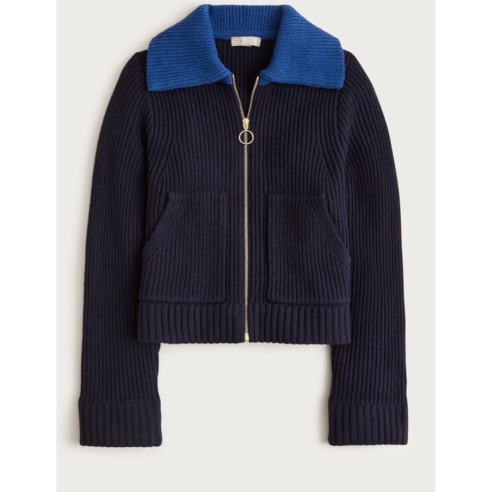J CREW Colorblock collared full-zip sweater in wool XXS NWT